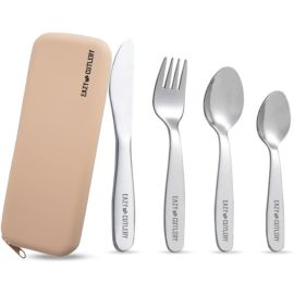 Eazy kids - Cutlery Set SS Spoon, Fork, Knife And Tea Spoon With Silicone Pouch - Ivory -  SAM-EZ_S4CUTL_SSIV - Toysuae.com