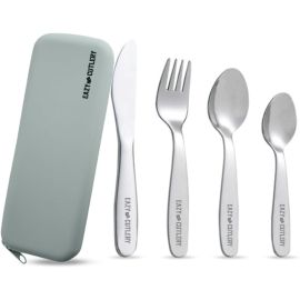 Eazy kids - Cutlery Set SS Spoon, Fork, Knife And Tea Spoon With Silicone Pouch - Grey -  SAM-EZ_S4CUTL_SSGY - Toysuae.com