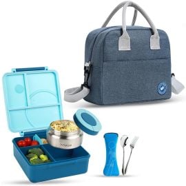 Eazy Kids - Jumbo Bento Lunch Box With Blue Lunch Bag, Food Jar And Cutlery - Blue -  SAM-CMEZ_JLBLB01BU_BU - Toysuae.com