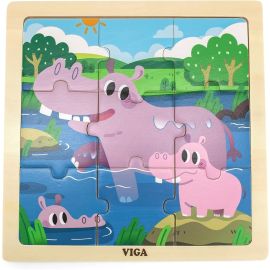 Viga toys - Wooden 9-Piece-Puzzle  - Hippo