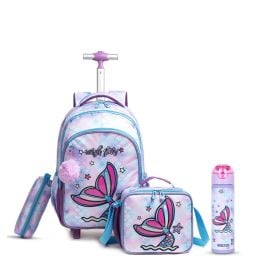 Eazy Kids - 18Inch Set of 4 Trolley School Bag With SS 640ml Water Bottle, Lunch Bag And Pencil Case - Mermaid Purple -  SAM-CMEZ_S4TRSSWB_MMPU - Toysuae.com