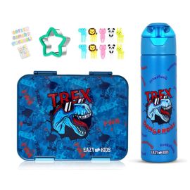 Eazy Kids - 6 And 4 Convertible Lunch Box With SS 640 ml Water Bottle And Sandwich Cutter - T-REX Blue -  SAM-CMEZ_BBSSWB_TREXBU - Toysuae.com