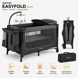 Babydoes - iEasyfold Auto - 5-in-1 Multi-Use Portable Playard & Foldable Travel Bed - Dark Grey - WB-CH-WW 17082A SN - Toysuae.com