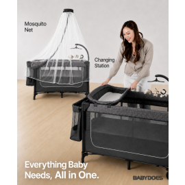 Babydoes - iEasyfold Auto - 5-in-1 Multi-Use Portable Playard & Foldable Travel Bed - Dark Grey