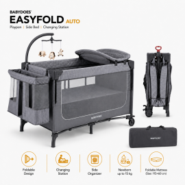 Babydoes - iEasyfold Auto - 5-in-1 Multi-Use Portable Playard & Foldable Travel Bed - Light Grey - WB-CH-WW 17082B SN - Toysuae.com