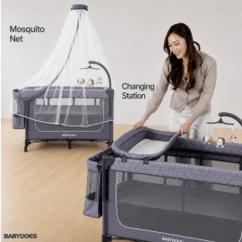 Babydoes - iEasyfold Auto - 5-in-1 Multi-Use Portable Playard & Foldable Travel Bed - Light Grey