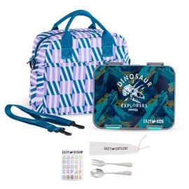 Eazy Kids - 6 And 4 Convertible Bento Lunch Box, Bag, Steel Spoon & Fork Set And Alphabets Sticker - T-Rex Grey -  SAM-CMEZ_LB012in1COMLB_GRDIEXP - Toysuae.com