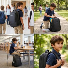 Eazy Kids - 16inch Backpack with Laptop Sleeve | Lightweight School & College Bag – Black