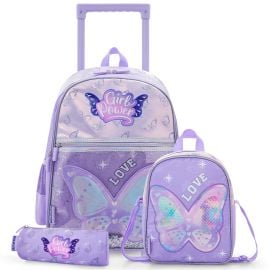 Eazy Kids - 16inch Trolley School Bag Set of 3 with Wheels –  Purple -  SAM-EZ_S3TR_GPPU - Toysuae.com