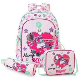 Eazy Kids - 17 inch School Bag Set of 3- Backpack, Lunch Bag & Pencil Case - Pink -  SAM-EZ_S3_LVPI - Toysuae.com