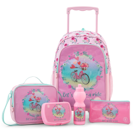 Eazy Kids - 17inch Trolley School Bag 5-in-1 with Wheels – Backpack Lunch Bag - Pink -  SAM-EZ_ST5in1_CYPI - Toysuae.com