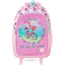Eazy Kids - 17inch Trolley School Bag 5-in-1 with Wheels – Backpack Lunch Bag - Pink