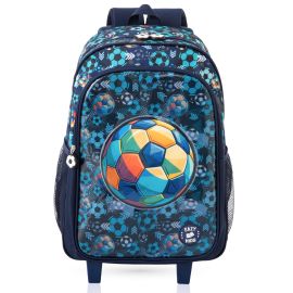 Eazy Kids - 17inch Trolley School Bag 5-in-1 with Wheels – Backpack Lunch Bag - Water Bottle - Blue