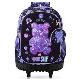 Eazy Kids - 18 inch Trolley School Bag Set of 4 – Trolley Backpack Lunch Bag, Pencil Case - Black