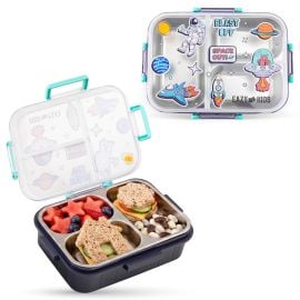 Eazy Kids - 3 Compartment Stainless Steel bento Lunch Box - Sparkle Girl 800ml - Blue - SAM-EZ_LBSS800_SPOBU - Toysuae.com