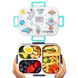 Eazy Kids - 3 Compartment Stainless Steel bento Lunch Box - Sparkle Girl 800ml - Blue
