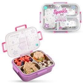 Eazy Kids - 3 Compartment Stainless Steel bento Lunch Box - Sparkle Girl 800ml - Purple - SAM-EZ_LBSS800_SSPU - Toysuae.com