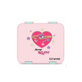Eazy Kids - 6 & 4 Convertible Bento Lunch Box with Steel Spoon & Fork Set - Always Believe Pink
