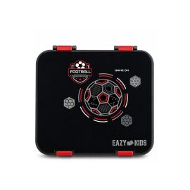 Eazy Kids - 6 & 4 Convertible Bento Lunch Box with Steel Spoon & Fork Set - Football Black