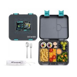 Eazy Kids - 6 & 4 Convertible Bento Lunch Box with Steel Spoon & Fork Set - Game ON Grey - SAM-EZ_2in1COMLB_GAMGY - Toysuae.com