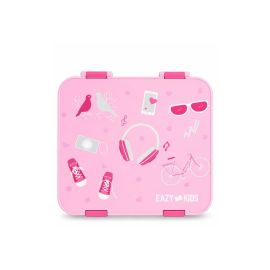 Eazy Kids - 6 & 4 Convertible Bento Lunch Box with Steel Spoon & Fork Set - Life Pink