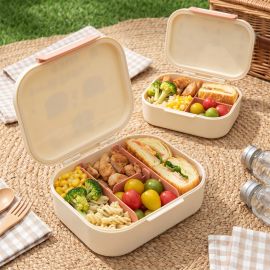 Eazy Kids - Bento Lunch Box Set of 2 1200ml + 760 ml Free Compartment Food Containers - Friend Ivory