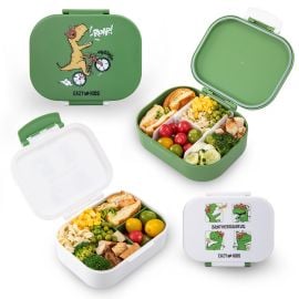 Eazy Kids - Bento Lunch Box Set of 2 1200ml + 760 ml Free Compartment Food Containers - Dino Green - SAM-EZ_LB2in1_GR - Toysuae.com
