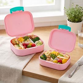 Eazy Kids - Bento Lunch Box Set of 2 1200ml + 760ml Free Compartment Food Containers - Shine Pink
