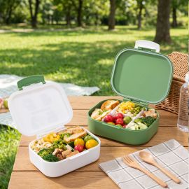 Eazy Kids - Bento Lunch Box Set of 2 with Stainless Steel Water Bottle 445 ml – Dino Green