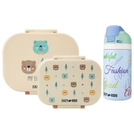 Eazy Kids - Bento Lunch Box Set of 2 with Stainless Steel Water Bottle 445 ml – Ivory - SAM-CM_LB2in1WBSS_IV - Toysuae.com