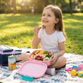 Eazy Kids - Bento Lunch Box Set of 2 with Stainless Steel Water Bottle 445 ml – Shine Pink