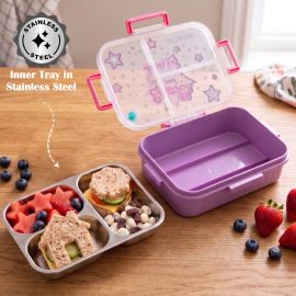 Eazy Kids - Berry Good School Bag Set with Stainless Steel Bento Lunch Box – Blue