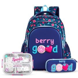 Eazy Kids - Berry Good School Bag Set with Stainless Steel Bento Lunch Box – Blue - SAM-CM_EZSB2LBSS_STBU - Toysuae.com