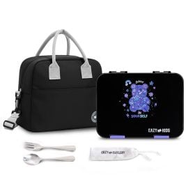 Eazy Kids - Convertible Bento Lunch Box with Insulated Lunch Bag – Teddy Black - SAM-CM_EZLBALBTT_TEDPU - Toysuae.com