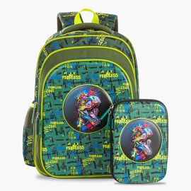 Eazy Kids - Dino School Bag Set with Bento Lunch Box & Spray Water Bottle – Green