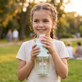 Eazy Kids - Flip Top Water Bottle 750ml – Straw Bottle for Kids - Bicycle Mint