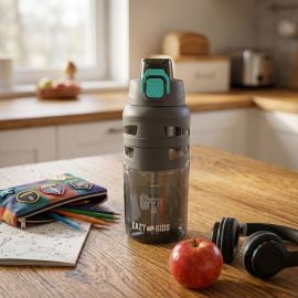 Eazy Kids - Flip Top Water Bottle 750ml – Straw Bottle for Kids - Urban Grey