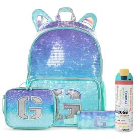 Eazy Kids - Girl Glitter School Bag Set with Stainless Steel Water Bottle – Green - SAM-CM_EZSB3WBSS_GGGR - Toysuae.com