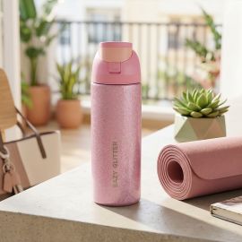 Eazy Kids - Glitter Stainless Steel Water Bottle 720ml – Double Wall Insulated, Spout Lid Leakproof - Pink