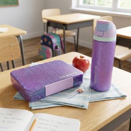 Eazy Kids - Glitter Stainless Steel Water Bottle 720ml – Double Wall Insulated, Spout Lid Leakproof - Purple