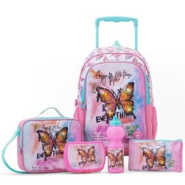 Eazy Kids - Set of 5 Trolley 17 School Bag Combo - Butterfly Mint - SAM-EZ_ST5in1_BUTPI - Toysuae.com