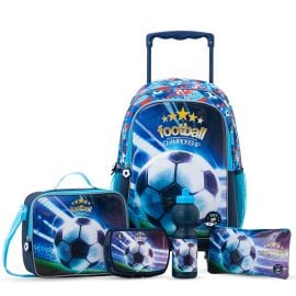 Eazy Kids - Set of 5 Trolley 17 School Bag Combo - Soccer Blue - SAM-EZ_ST5in1_FBBLU - Toysuae.com