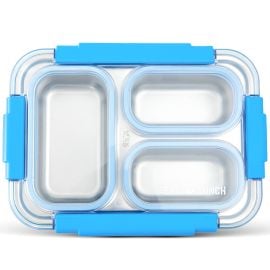 Eazy Kids - Stainless Steel Lunch Box 710ml, 3 Compartment Leakproof Bento Box for Kids - Blue - SAM-EZ_LB3COMSS710_BU - Toysuae.com
