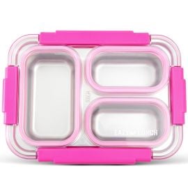 Eazy Kids - Stainless Steel Lunch Box 710ml, 3 Compartment Leakproof Bento Box for Kids - Pink - SAM-EZ_LB3COMSS710_PI - Toysuae.com