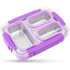 Eazy Kids - Stainless Steel Lunch Box 710ml 3 Compartment Leakproof Bento Box for Kids - Purple - SAM-EZ_LB3COMSS710_PU - Toysuae.com