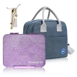 Eazy Kids - 6 And 4 Convertible Bento Lunch Box With Lunch Bag And Spoon Fork Set - Glitter Purple -  SAM-CMEZ_GLBBLB01BU_PU - Toysuae.com