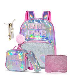 Eazy Kids - 18Inch Set of 4 School Bag With Glitter Bento Box, Lunch Bag And Pencil Case - Girl Power Pink -  SAM-CMEZ_S4GLBBPI_GPPI - Toysuae.com