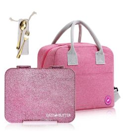 Eazy Kids - 6 And 4 Convertible Bento Lunch Box With Lunch Bag And Spoon Fork Set - Glitter Pink -  SAM-CMEZ_GLBBLB01_PI - Toysuae.com