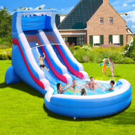 Gambol - Red White and Royal Blue Inflatable Water Slide with Bounce House Splash Pool - GB-8143 - Toysuae.com