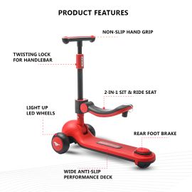 Ford Mustang - Kids Sporty Glider Scooter With Seat Adjustable Height - Red